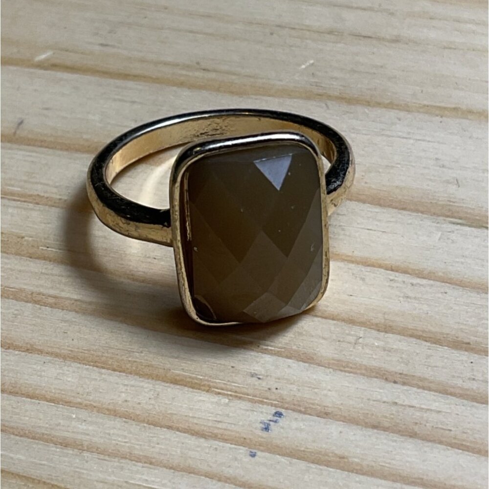 Gold Tone Faceted Rectangular Smoky Quartz Ring